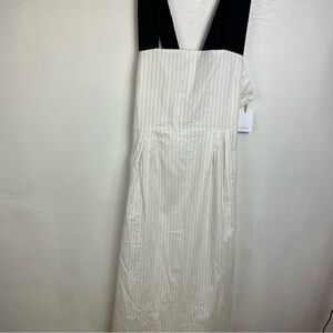 Luxmii Gessato Midi Dress Black Pinstripe Linen Size L